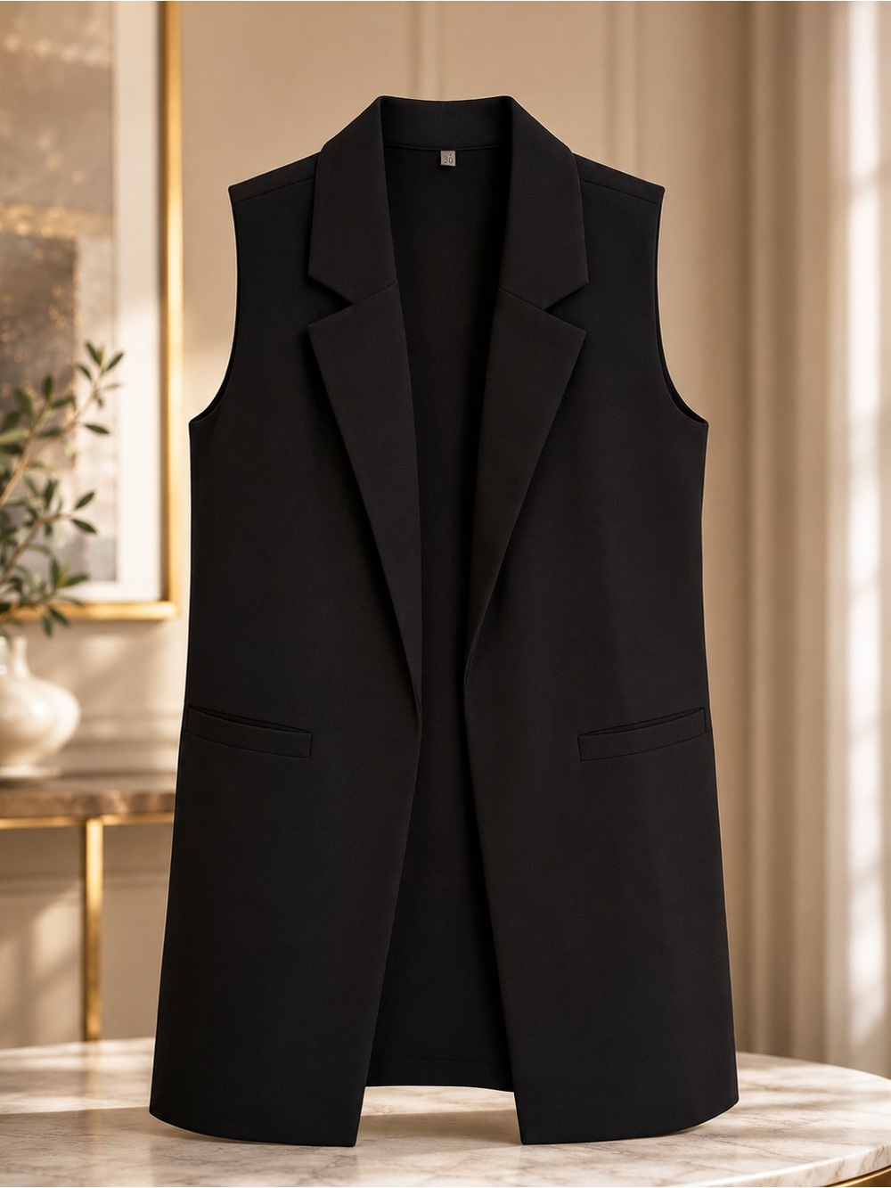 SHEIN Black Sleeveless Tailored Blazer Vest